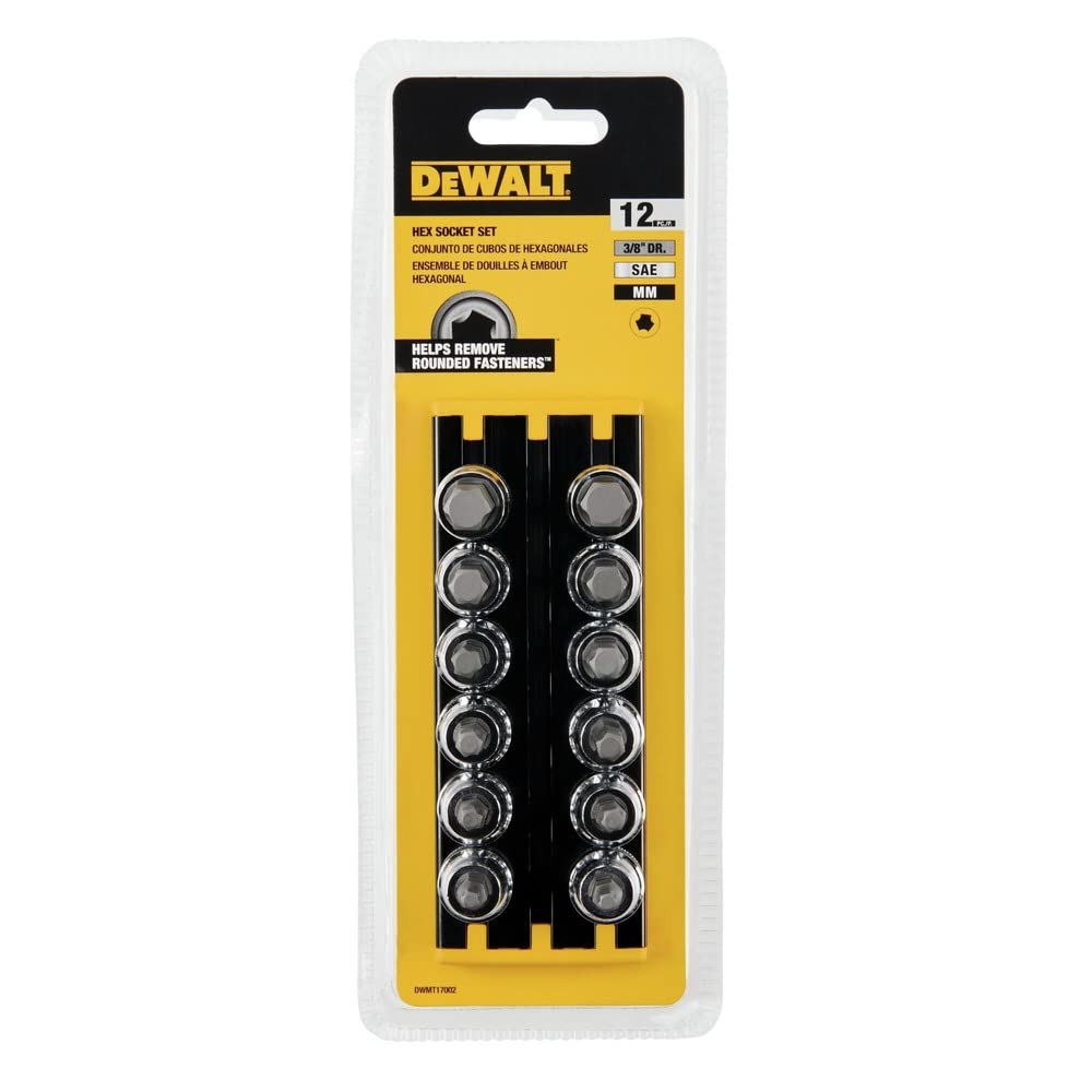 DEWALT 3/8 DRIVE, SAE & MM HEX SOCKET SET, 12PC (DWMT17002)