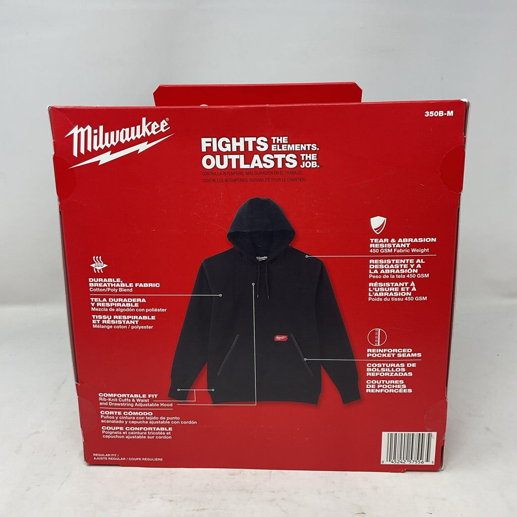 Milwaukee 350B Heavy Duty Tear Resistant Pullover Hoodie Black Men's Medium M