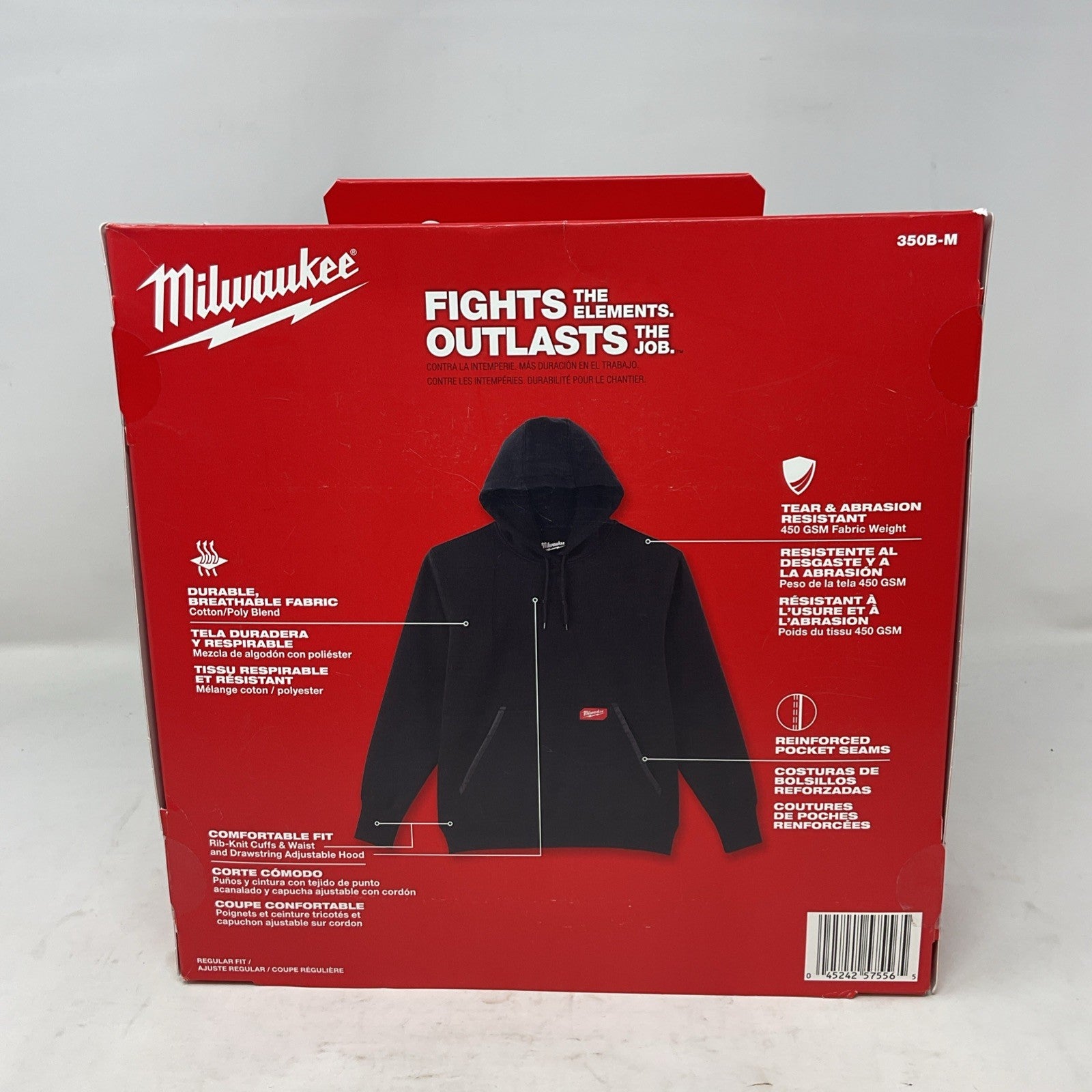Milwaukee 350B Heavy Duty Tear Resistant Pullover Hoodie Black Men's Medium M