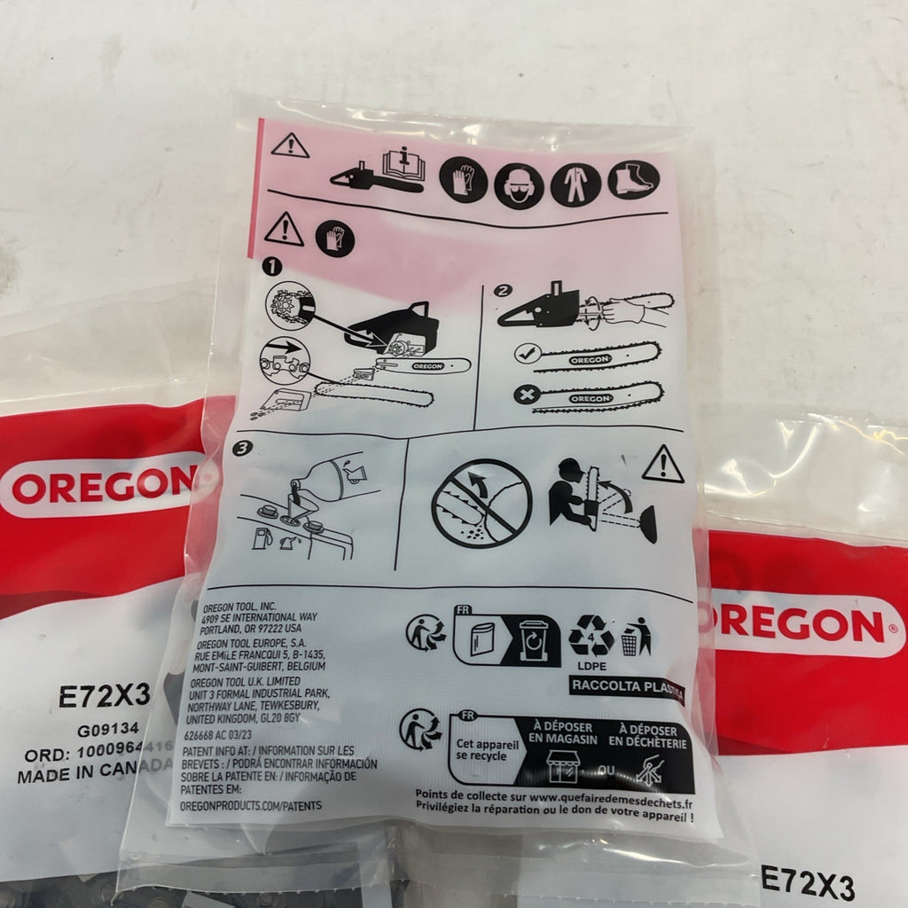 Oregon E72 PowerCut Chainsaw Chain for 20" Guide Bar Steel Grey (Lot of 3)
