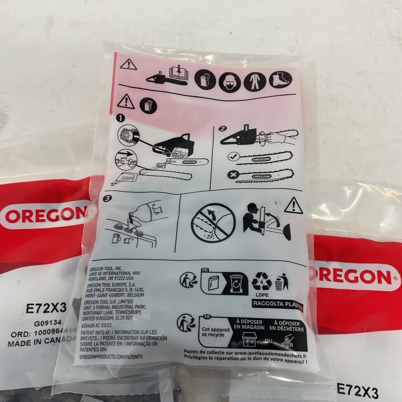 Oregon E72 PowerCut Chainsaw Chain for 20" Guide Bar Steel Grey (Lot of 3)