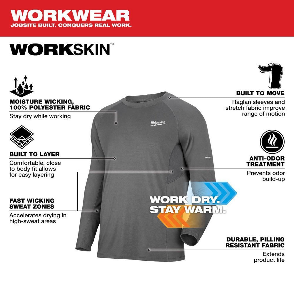 Milwaukee 402G-LDY Men's Workskin Long Sleeve Shirt Gray Size Large