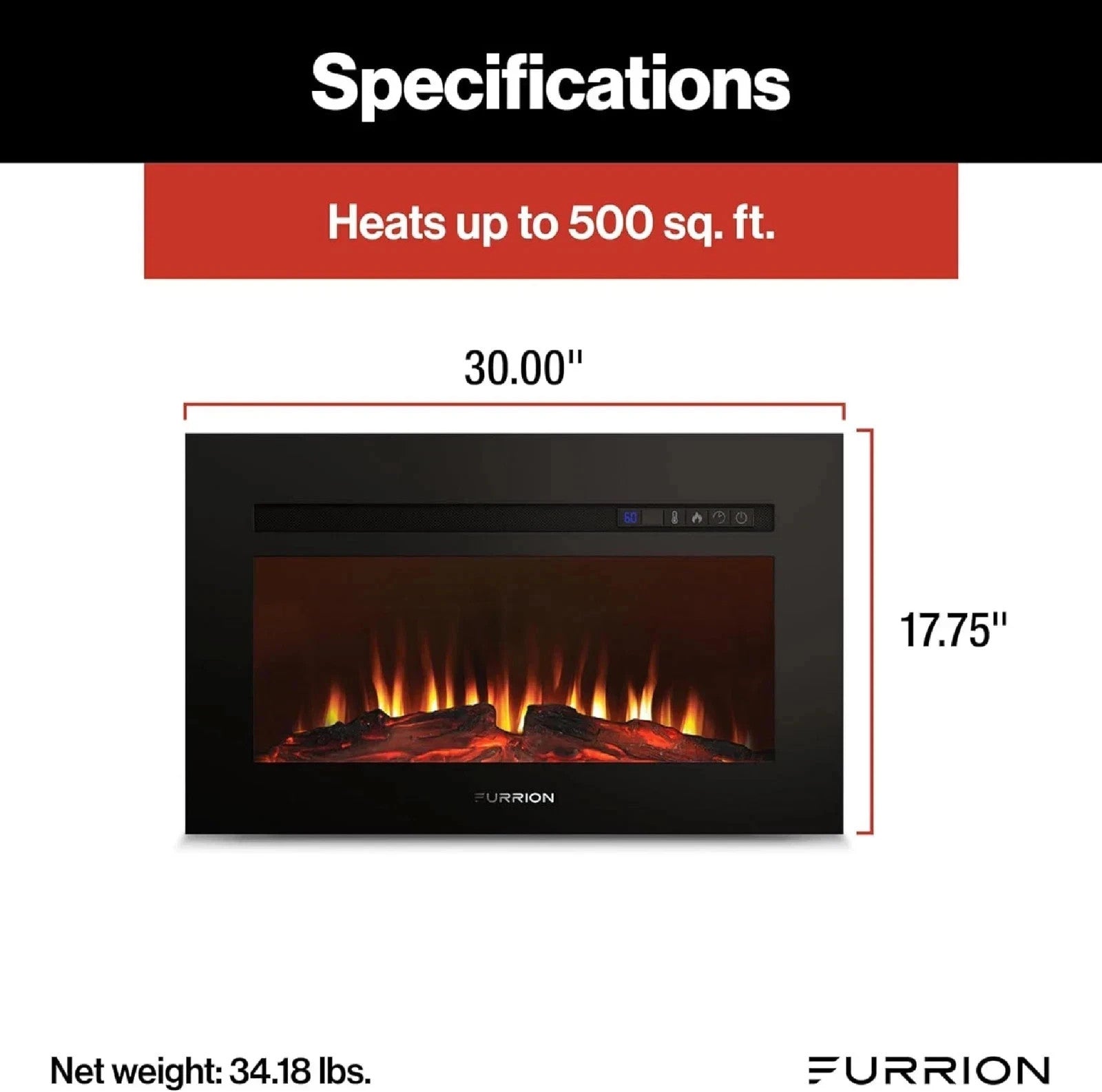 Furrion 30" Built-In Electric Fireplace Heater Black RV Camper FF30SC15A-BL
