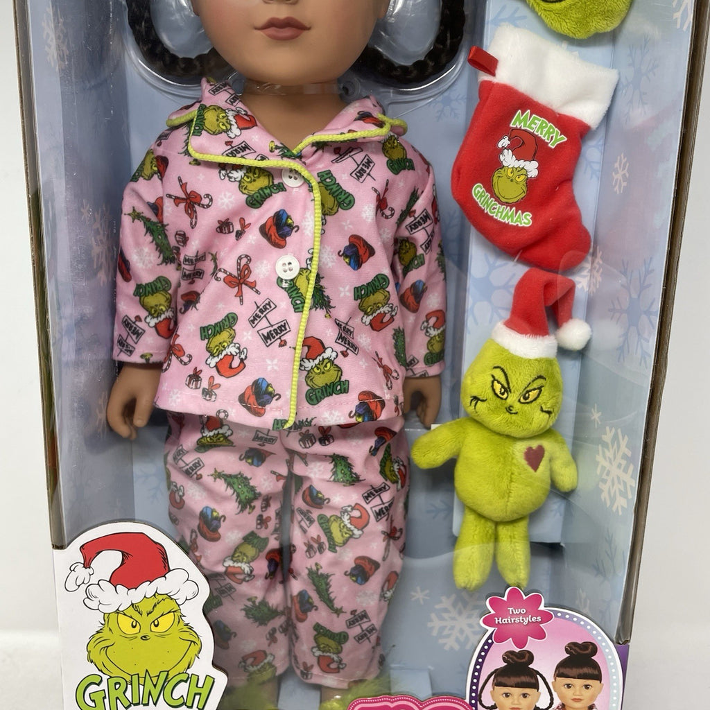My Life as Grinch 4 pc Sleepover Set 18" Doll Brown Hair Brown Eyes with Book