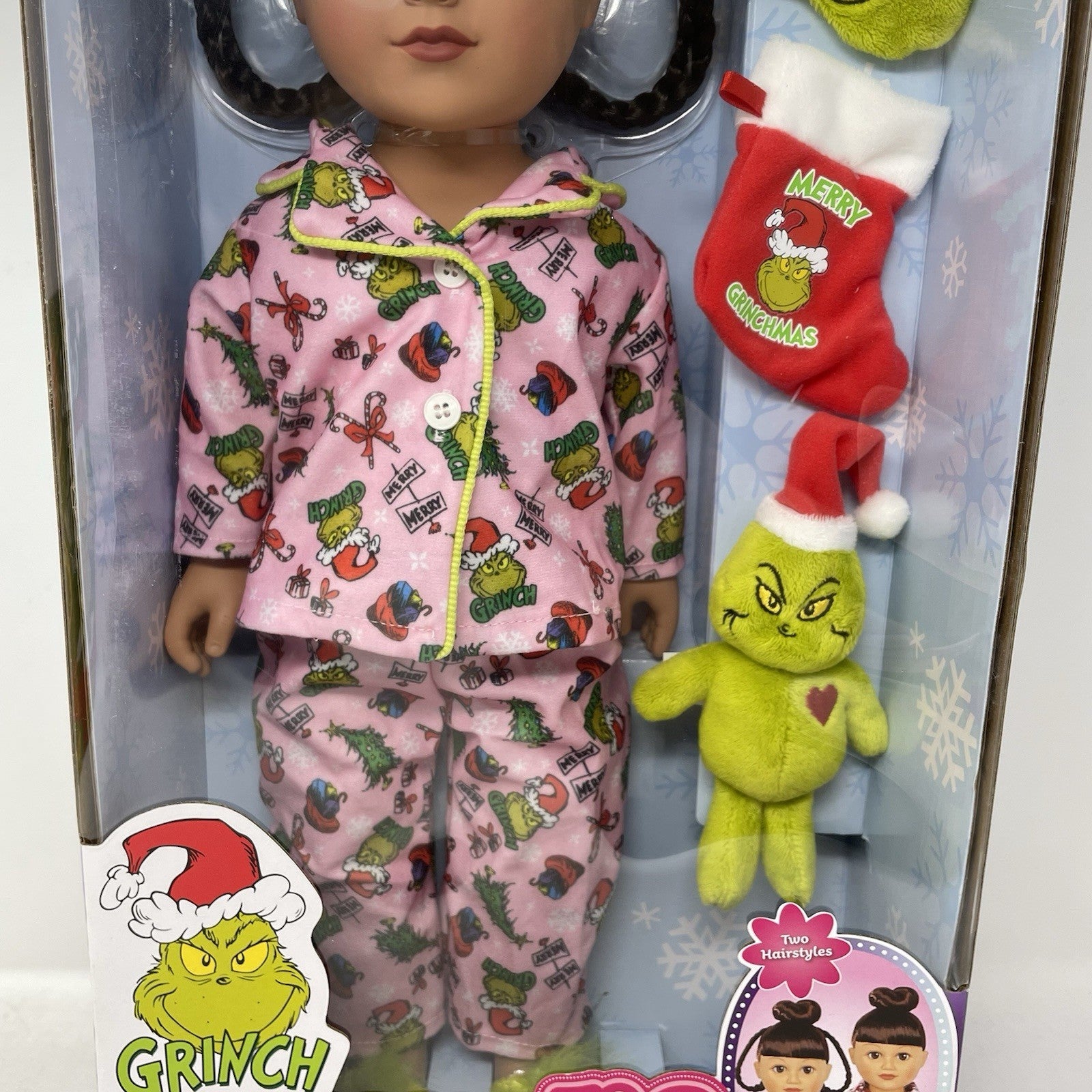 My Life as Grinch 4 pc Sleepover Set 18" Doll Brown Hair Brown Eyes with Book