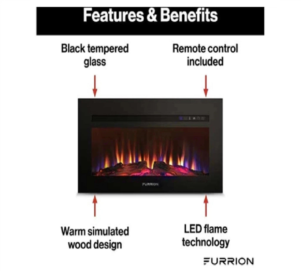 Furrion 30" Built-In Electric Fireplace Heater Black RV Camper FF30SC15A-BL
