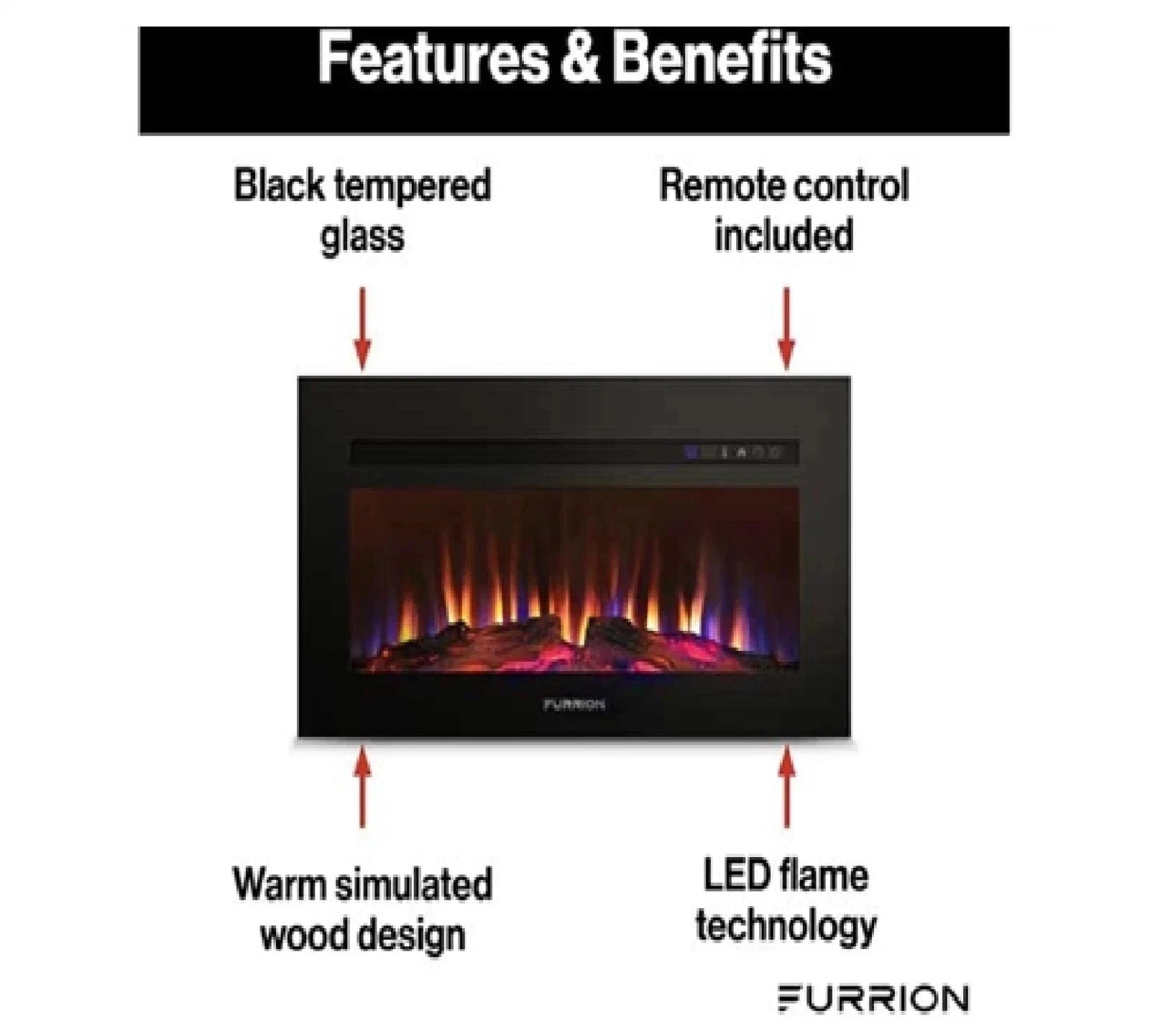 Furrion 30" Built-In Electric Fireplace Heater Black RV Camper FF30SC15A-BL