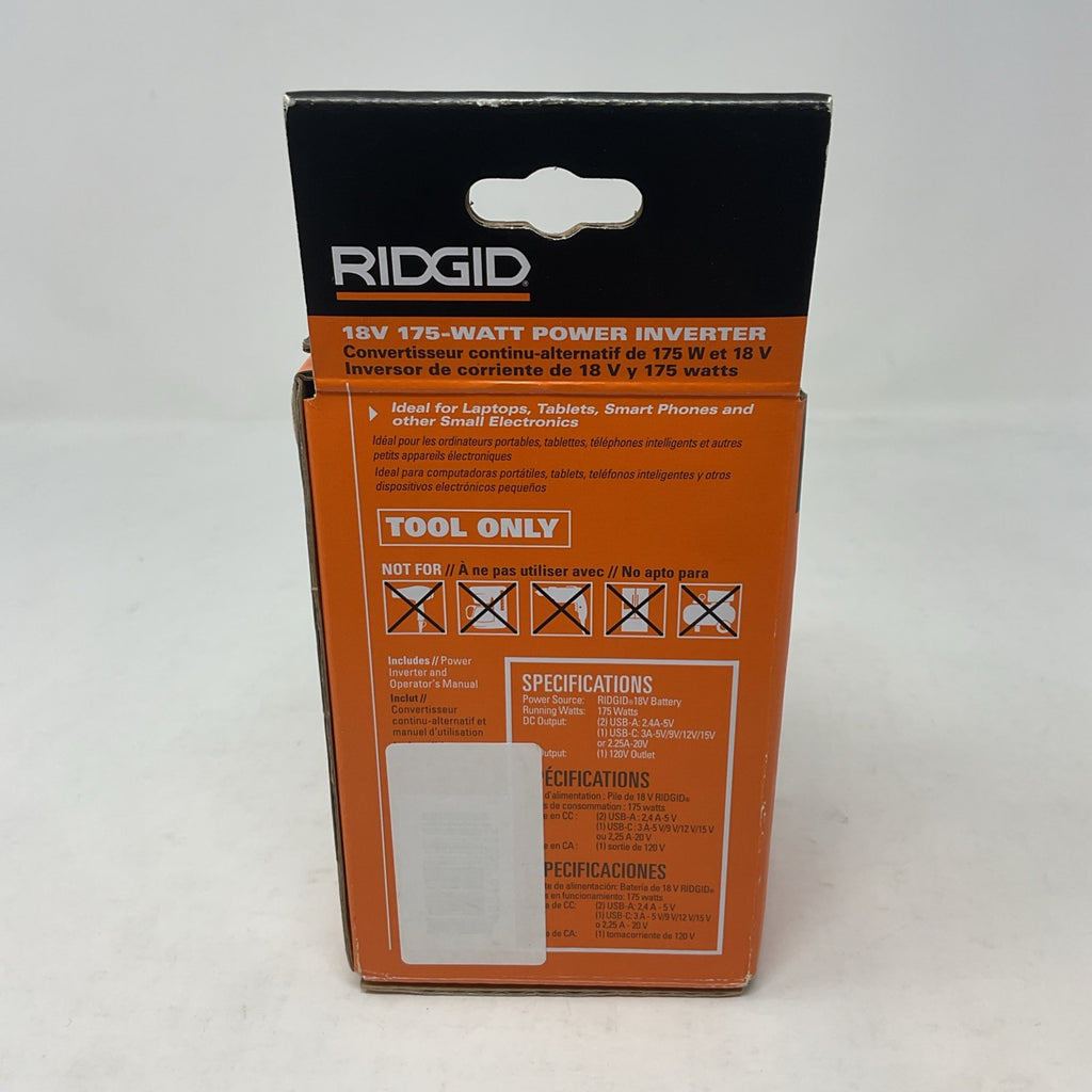 Ridgid 18V Volt Cordless 175-Watt Power Inverter AC86097 *Tool Only*
