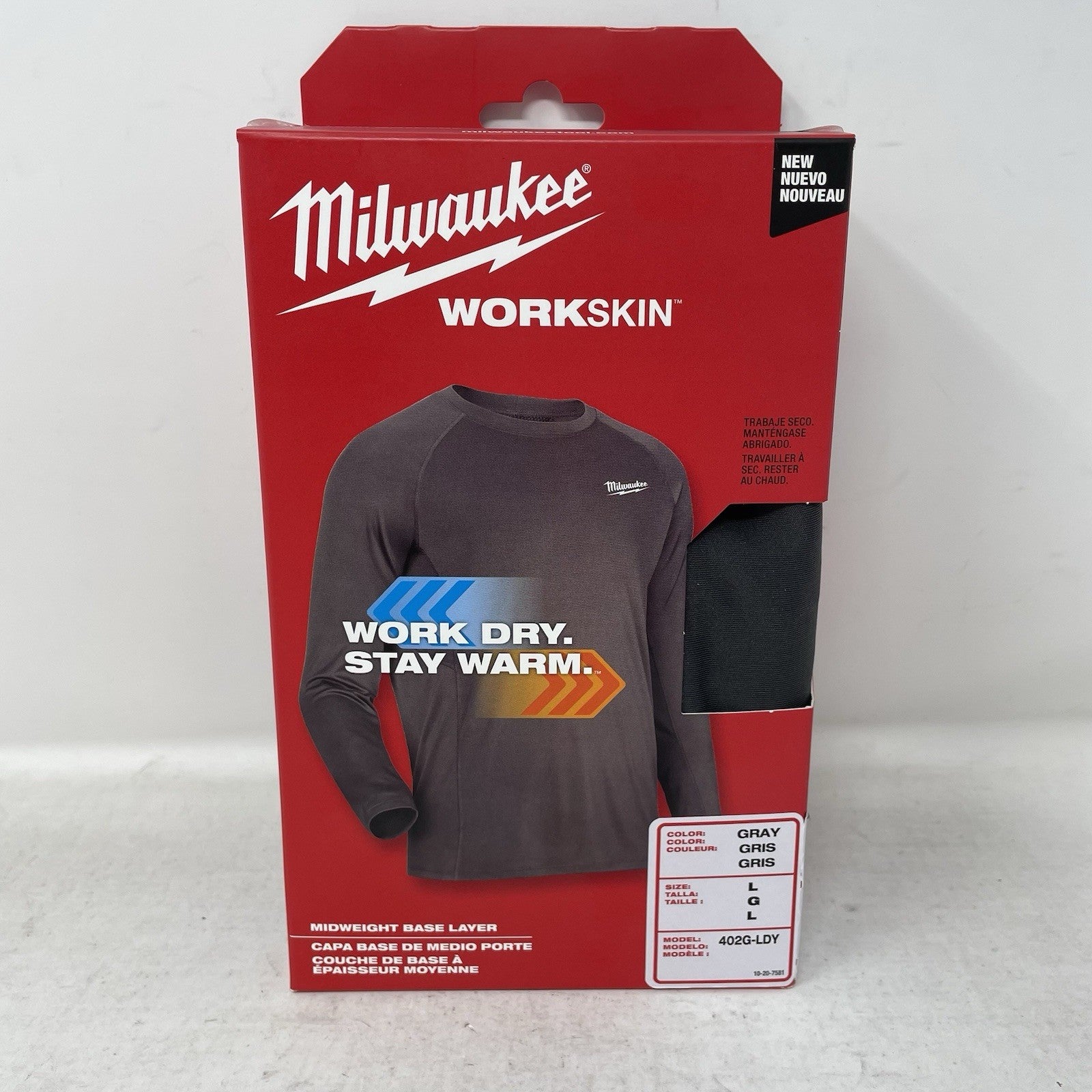 Milwaukee 402G-LDY Men's Workskin Long Sleeve Shirt Gray Size Large