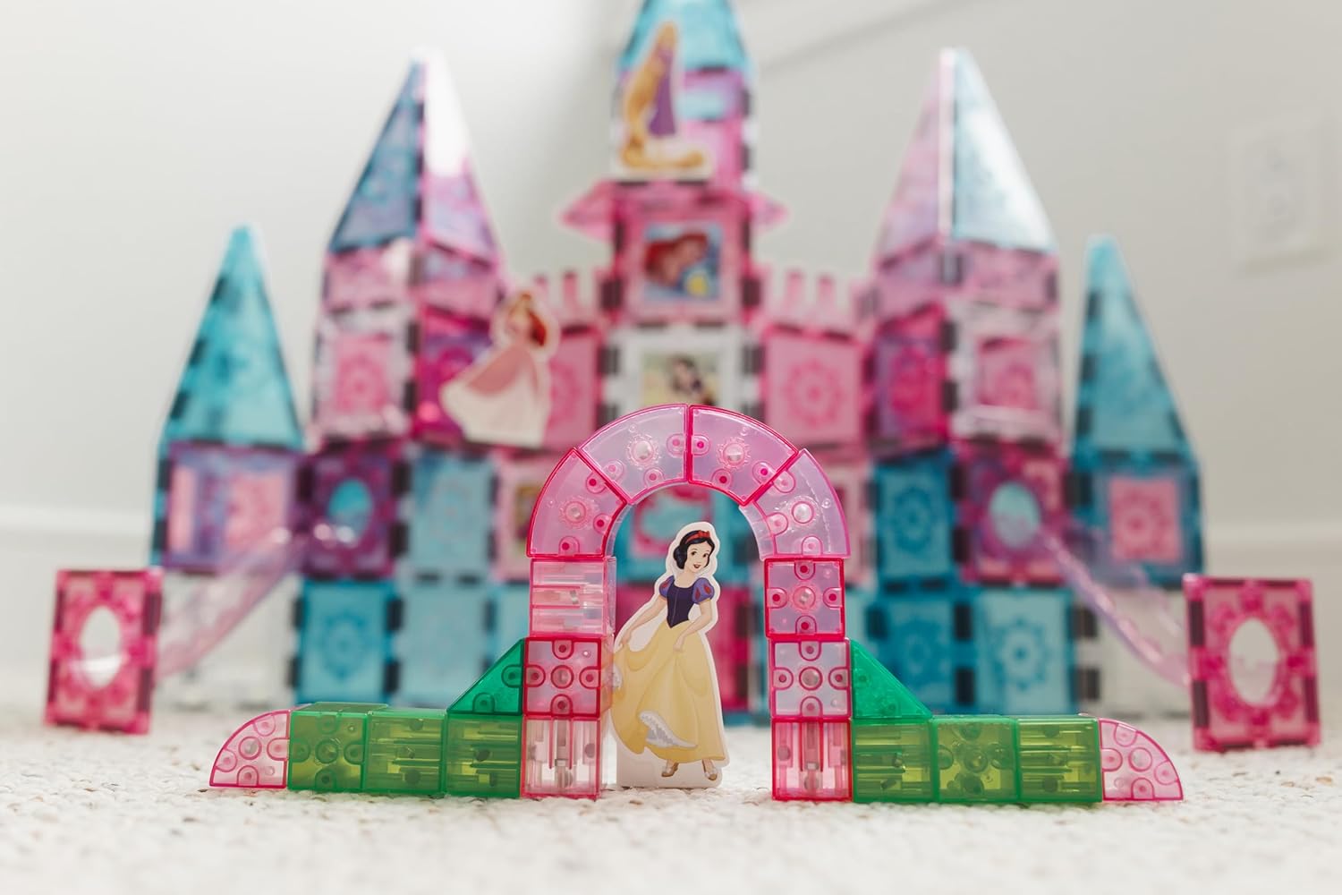 Disney Princess Toys Magnetic Tiles Castle Set - 172-Piece STEM Building Toy with Ariel, Moana, Snow White, Tiana & Rapunzel Characters, Marble Run Slides, Disney Toys for Girls Ages 3+
