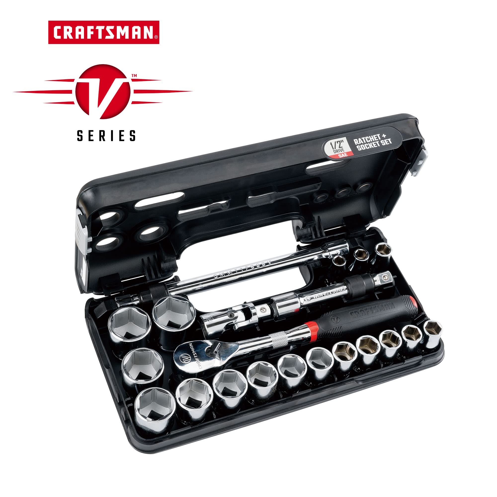 CRAFTSMAN V-SERIES Socket Set, Shallow SAE, 1/2 Inch Drive, 21 Piece (CMMT45754V)