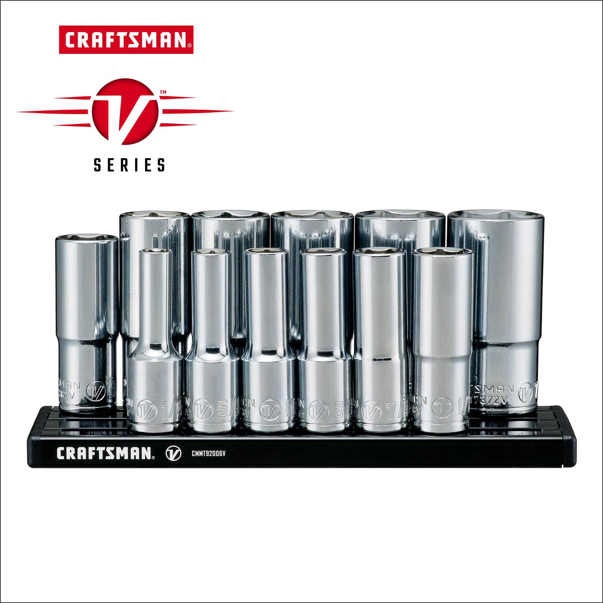 CRAFTSMAN V-SERIES Socket Set, Deep SAE, 3/8 Inch Drive, 12 Piece (CMMT17360V)