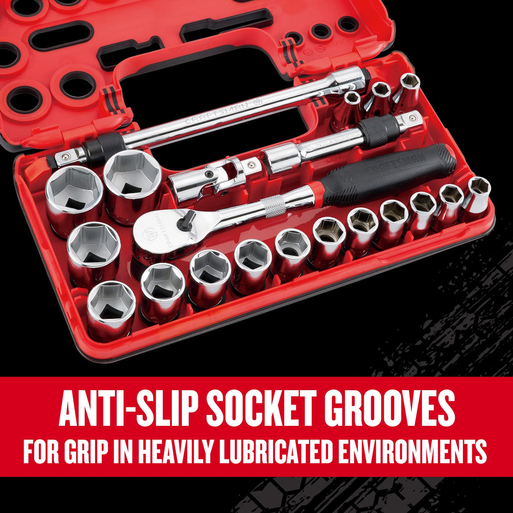 CRAFTSMAN V-SERIES Socket Set, Shallow MM, 1/2 Inch Drive, 21 Piece (CMMT45755V)
