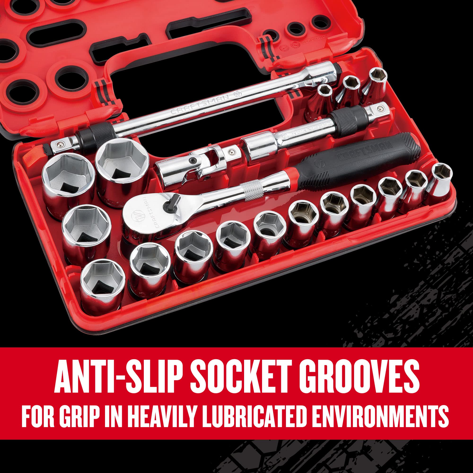 CRAFTSMAN V-SERIES Socket Set, Shallow MM, 1/2 Inch Drive, 21 Piece (CMMT45755V)