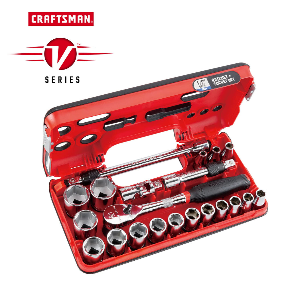 CRAFTSMAN V-SERIES Socket Set, Shallow MM, 1/2 Inch Drive, 21 Piece (CMMT45755V)