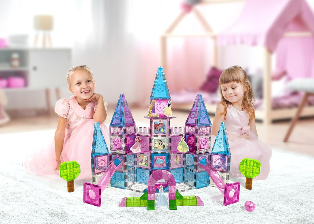 Disney Princess Toys Magnetic Tiles Castle Set - 172-Piece STEM Building Toy with Ariel, Moana, Snow White, Tiana & Rapunzel Characters, Marble Run Slides, Disney Toys for Girls Ages 3+