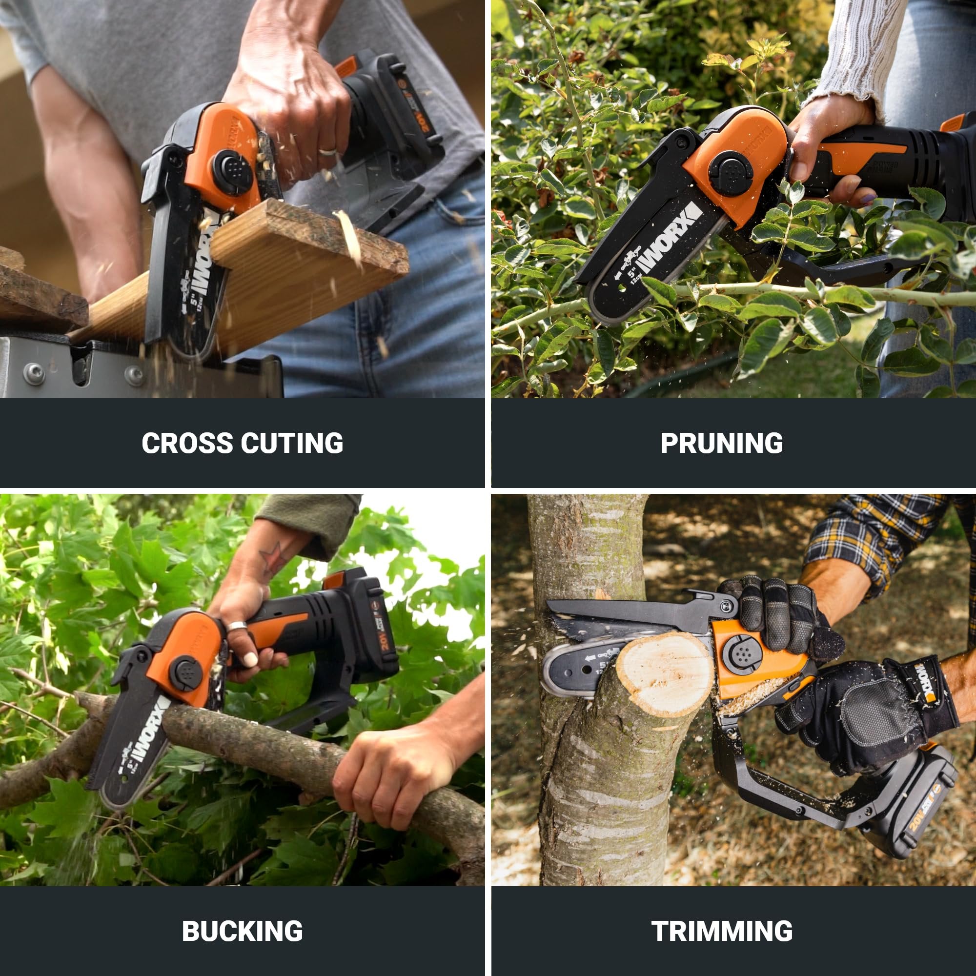 WORX WG324.9 20V Power Share 5” Cordless Pruning Saw, Bare Tool Only, Black and Orange