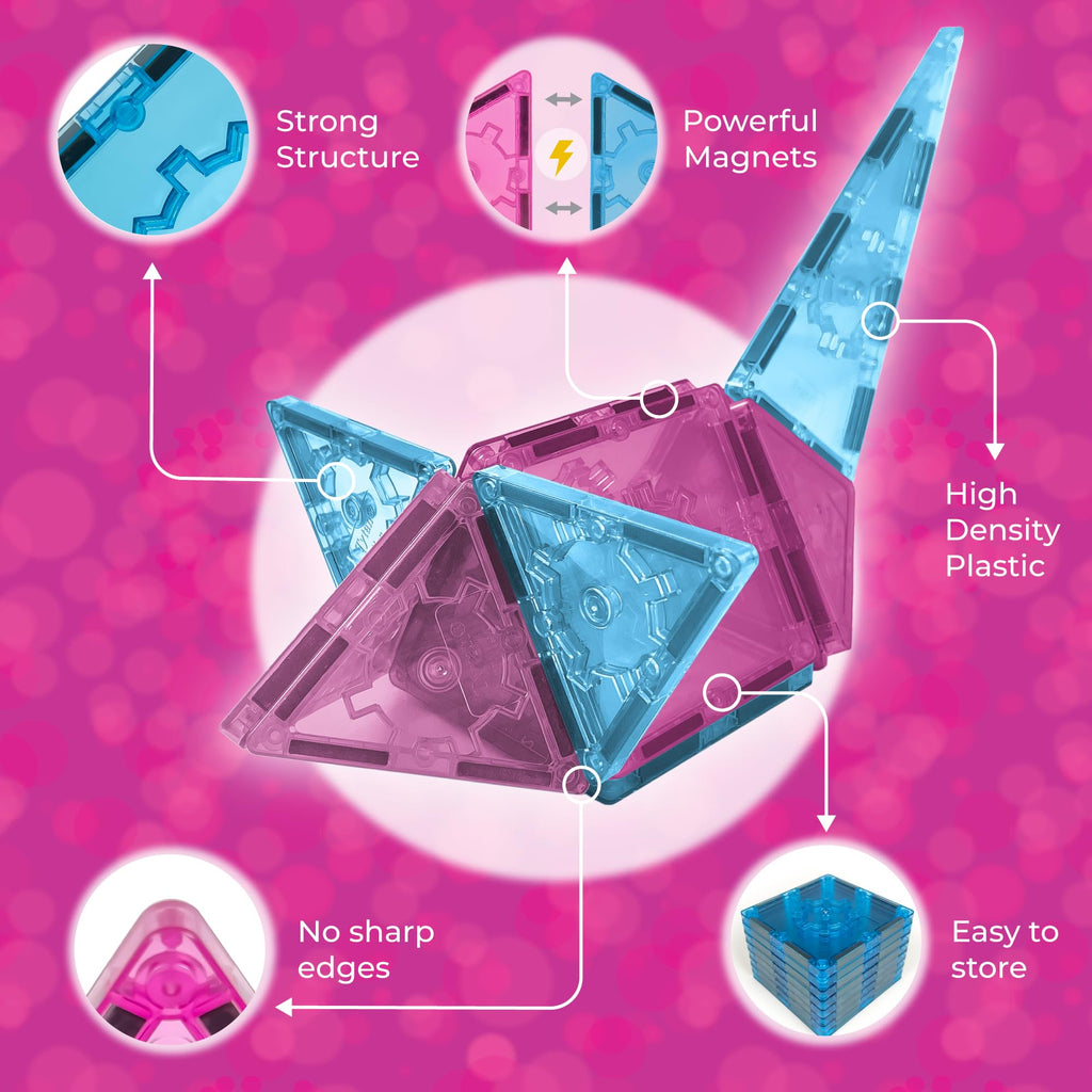 Tytan Official Disney Princess Magnetic Tile Castle – 70-Piece STEAM Toy with Vibrant Tiles, Reusable Disney Princess Stickers, Dry-Erase Decals, Marker, Carry Bag, & More!