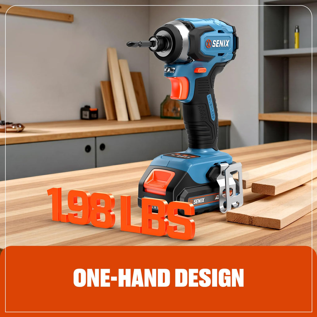 SENIX X2 20 Volt Max* 1/4-Inch Cordless Impact Driver, 4-Speed Battery Screwdriver, Brushless Motor, LED Light, 130 Foot-Pounds of Max Torque, Includes Soft Bag, 2.0 Ah Battery & Charger (PDIX2-M2)