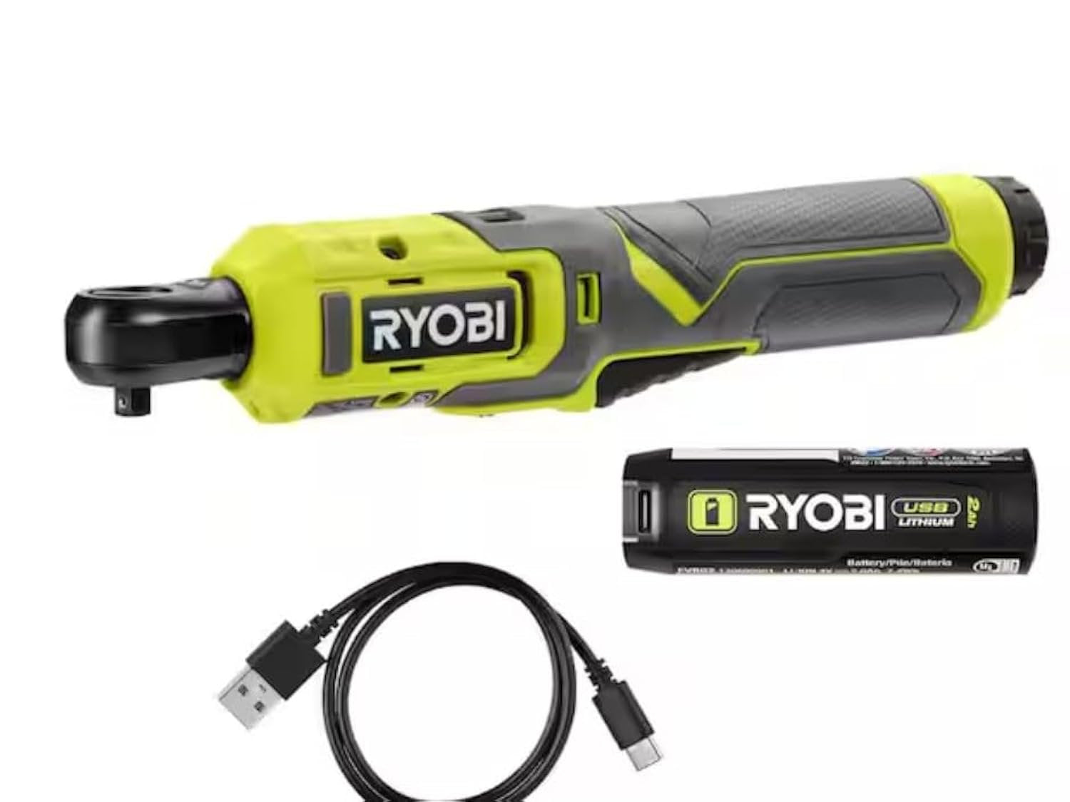 RYOBI USB Lithium 1/4 in. Ratchet KIT with 2.0 AH Battery and USB Charging Cable FVRC50K