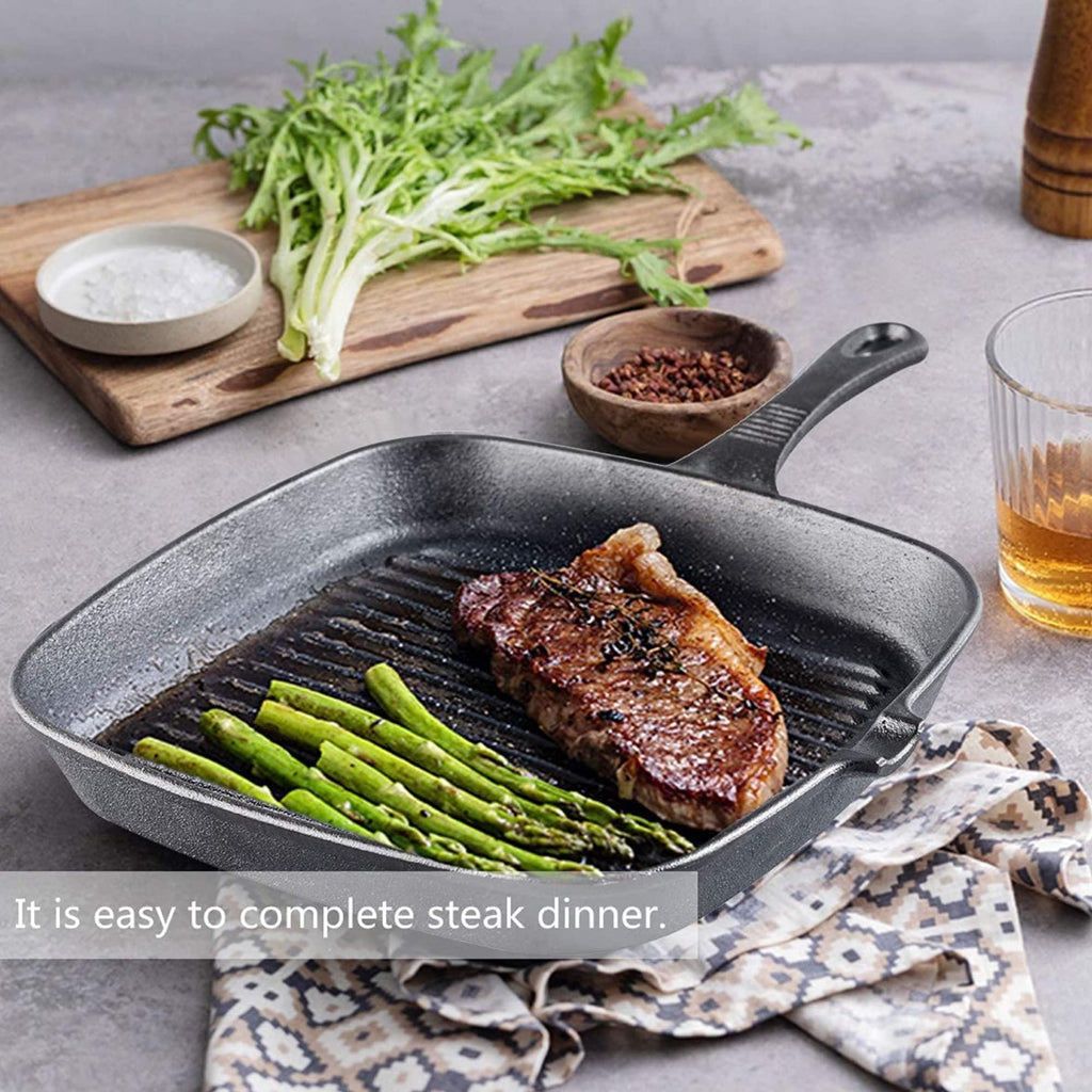 B.C. Fine Food B.C. FIND FOOD Cast Iron Grill Pan Non Stick 9 inch Diameter Suare Skillet iron Frying Pan and Pots For Grilling Bacon Steak Meats Best Gift For Her Christmas Gifts