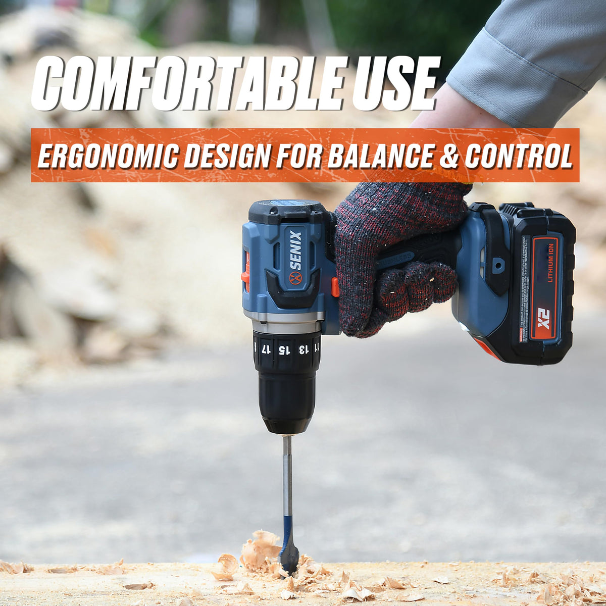 SENIX 20V Max Cordless Drill/Driver Set, Power Tool Kit with 2.0 Ah Batteries and Charger, Brushless Motor, 1/2-Inch, 2 Variable Speed, Soft Bag Included(PDDX2-M2)