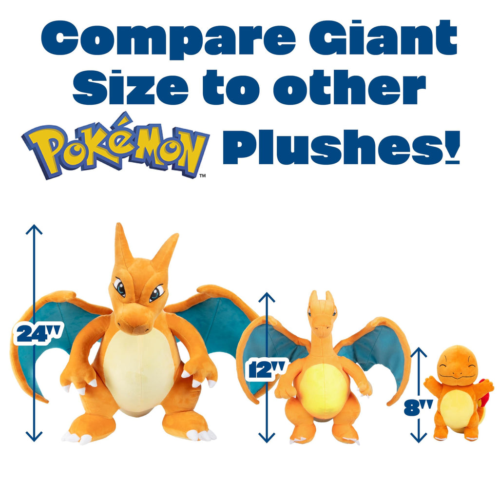Pokemon 24" Jumbo Charizard Large Plush - Officially Licensed - Charmander Giant Evolution Figure - Authentic Pillow Stuffed Animal Toy Gift for Kids, Boys, Girls - 2+
