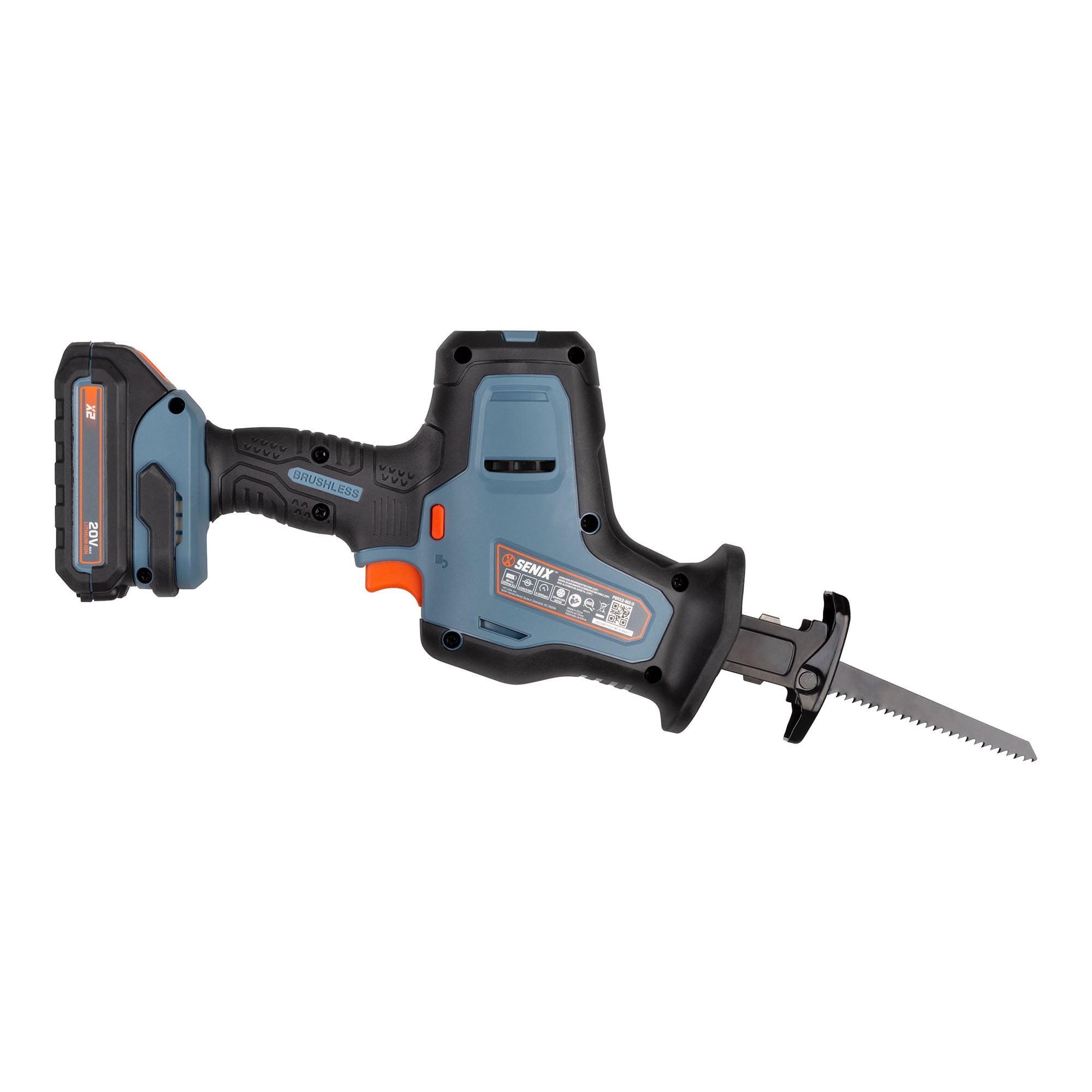 SENIX X2 20 Volt Max* 7/8-Inch Compact Reciprocating Saw Power Tool Set, Variable Speed, 3000 SPM Max, Tool-Less Blade Clamp, 3-Mode LED Light, 2.5 Ah Battery and Charger Included (PSRX2-M2)