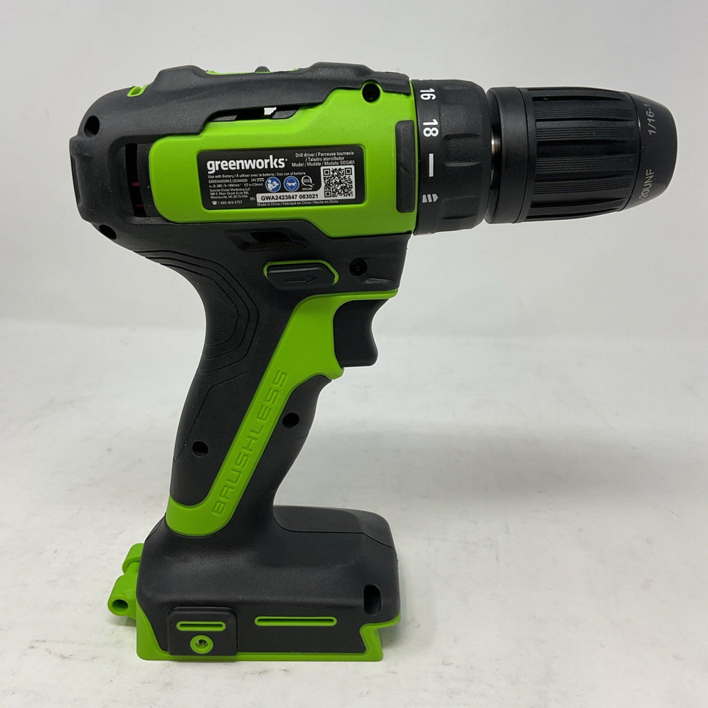 GreenWorks DDG401 Brushless 24V Cordless Drill Driver W/ Bag, Bits & Belt Clip