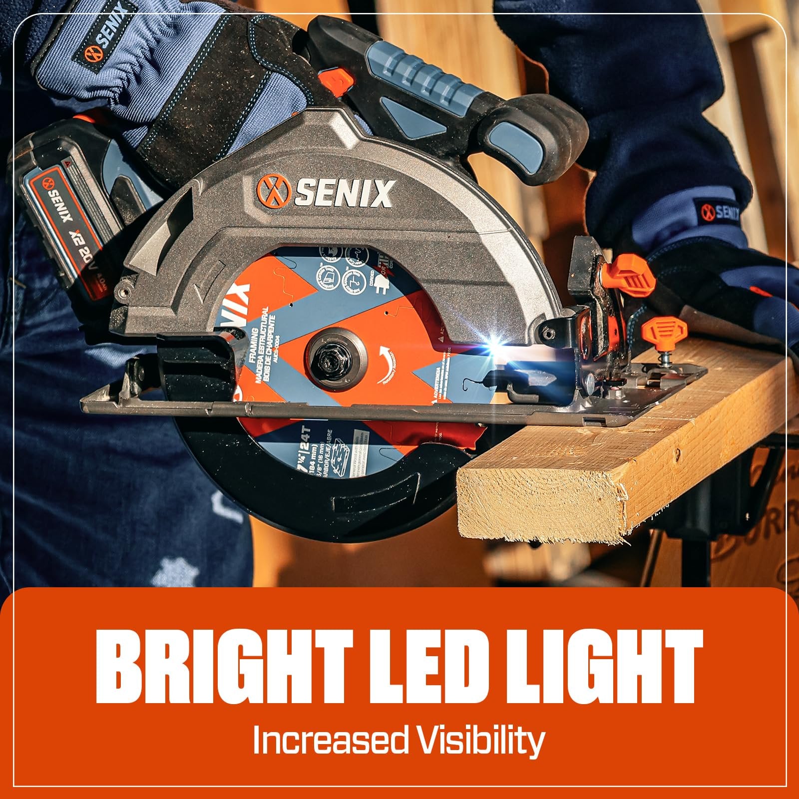 SENIX 20V Max 7-1/4" Circular Saw for Wood Cutting | Cordless Circular Saw with 4.0Ah Battery & Charger | 4200RPM Brushless Motor, LED Light, 55° Bevel | Storage Bag Included (PSCX2-M3)