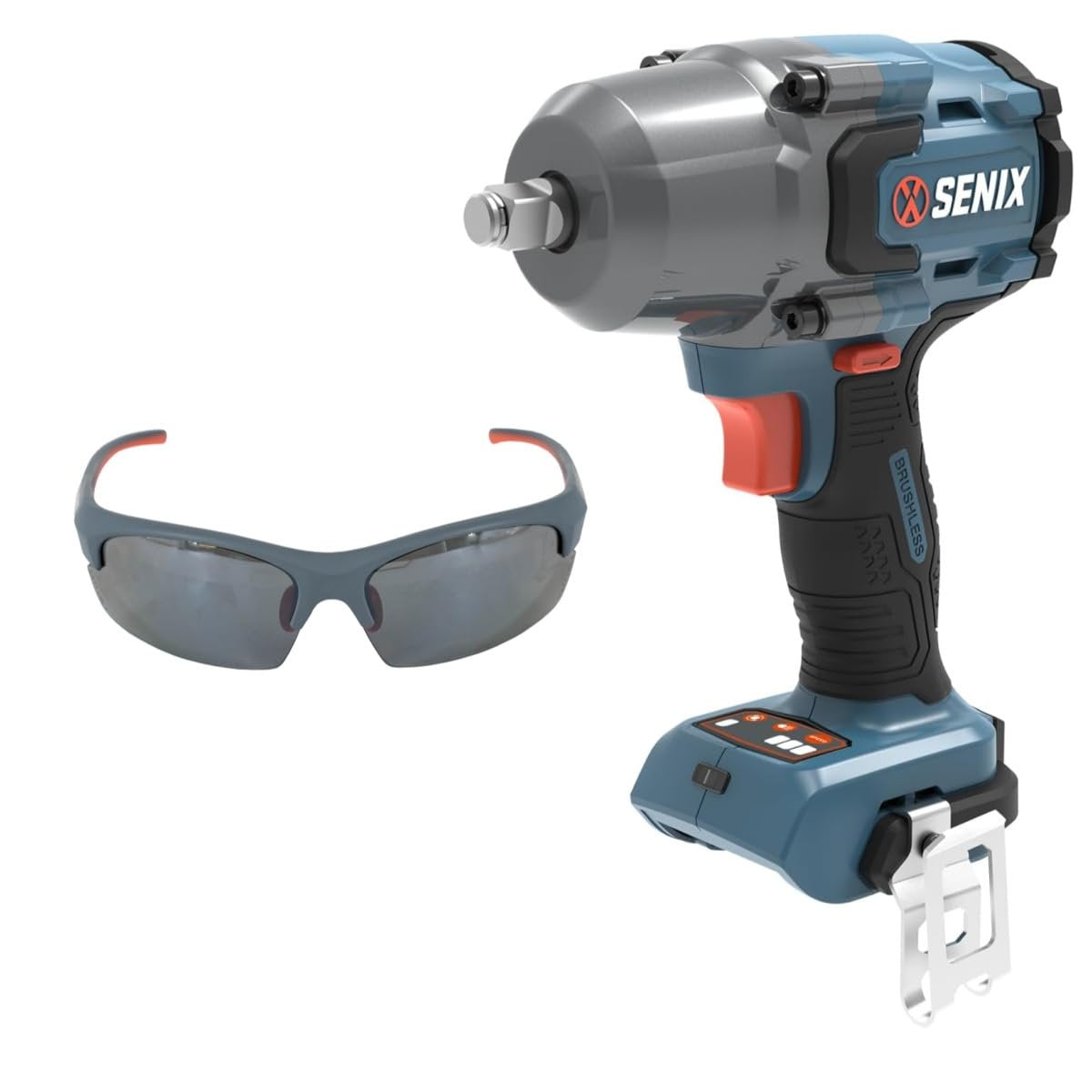 SENIX 20 Volt Max* 1/2" Cordless Impact Wrench, 550 ft-lbs. Max Torque, 4000 RPM Max, 3 Speed Mode, Brushless Motor - Includes Belt Clip, Tool Only, Battery Not Included (PDWX2-M7-0)