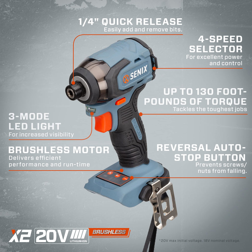 SENIX X2 20 Volt Max* 2-Piece Cordless Power Tool Kit with Battery Powered 1/2-Inch Hammer Drill Driver and 1/4-Inch Impact Driver, Includes Soft Bag, 2 2.0 Ah Batteries & Charger $30.00 off of already reduced price for Daily Deal SPECIAL PRICE $59.99