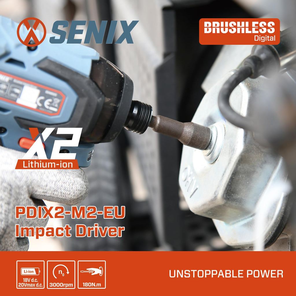 SENIX PDIX2-M2-0 20 Volt Max* X2 1/4-Inch Cordless Impact Driver, 4-Speed Battery Screwdriver with Brushless Motor and LED Light, 130 Foot-Pounds of Max Torque, Tool Only, Battery Not Included