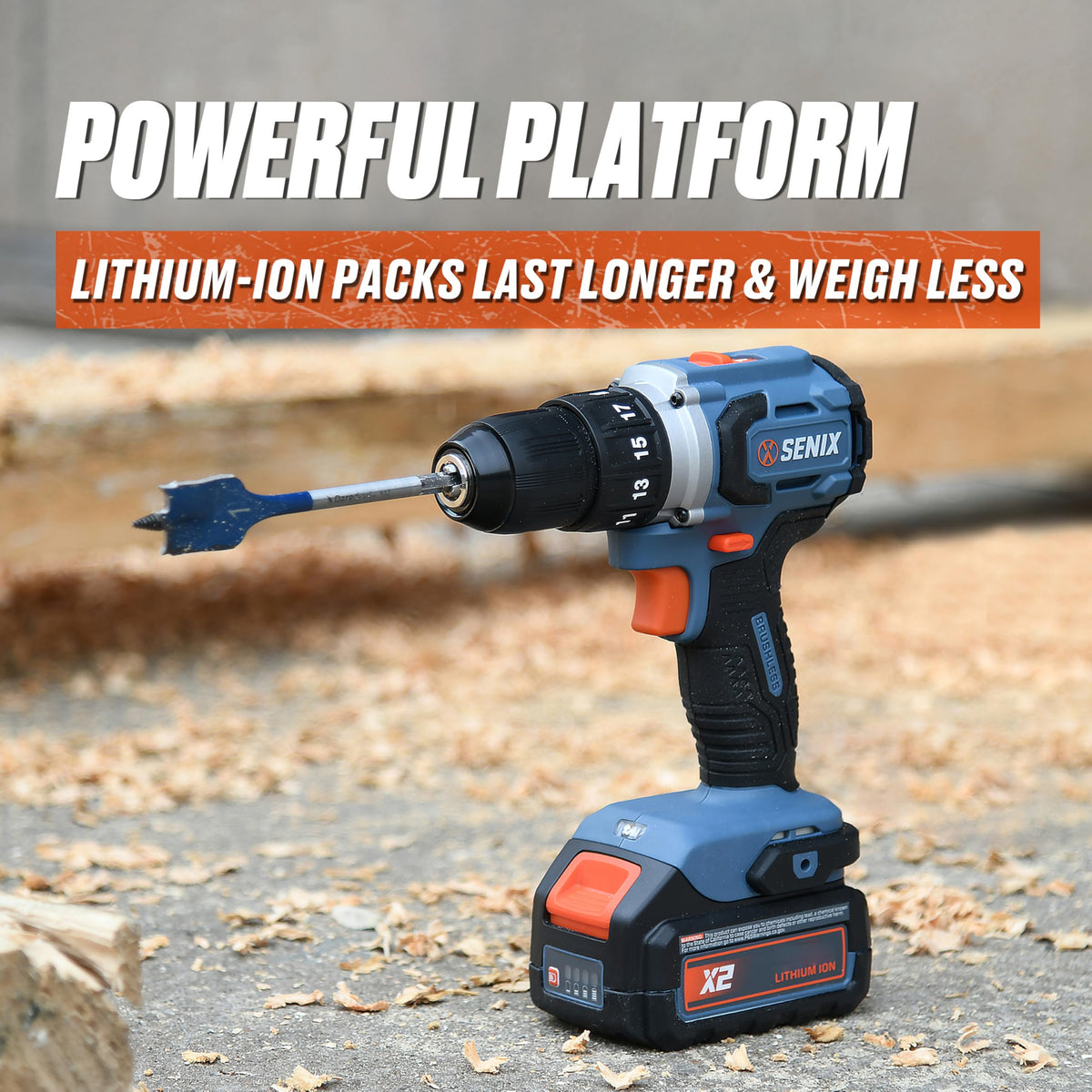 SENIX 20V Max Cordless Drill/Driver Set, Power Tool Kit with 2.0 Ah Batteries and Charger, Brushless Motor, 1/2-Inch, 2 Variable Speed, Soft Bag Included(PDDX2-M2)