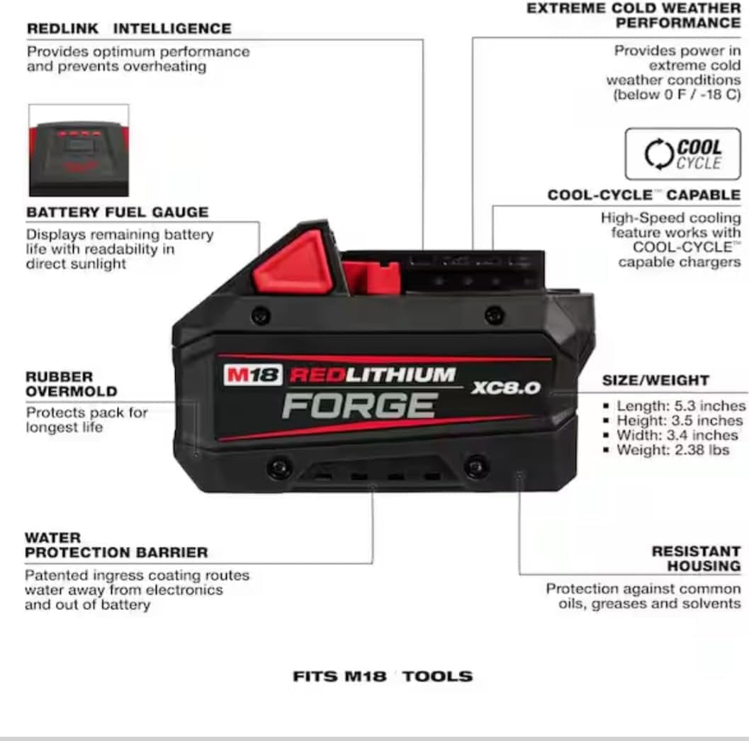 Milwaukee 48-11-1881 M18 18V XC8.0 Forge Lithium-Ion Battery Pack