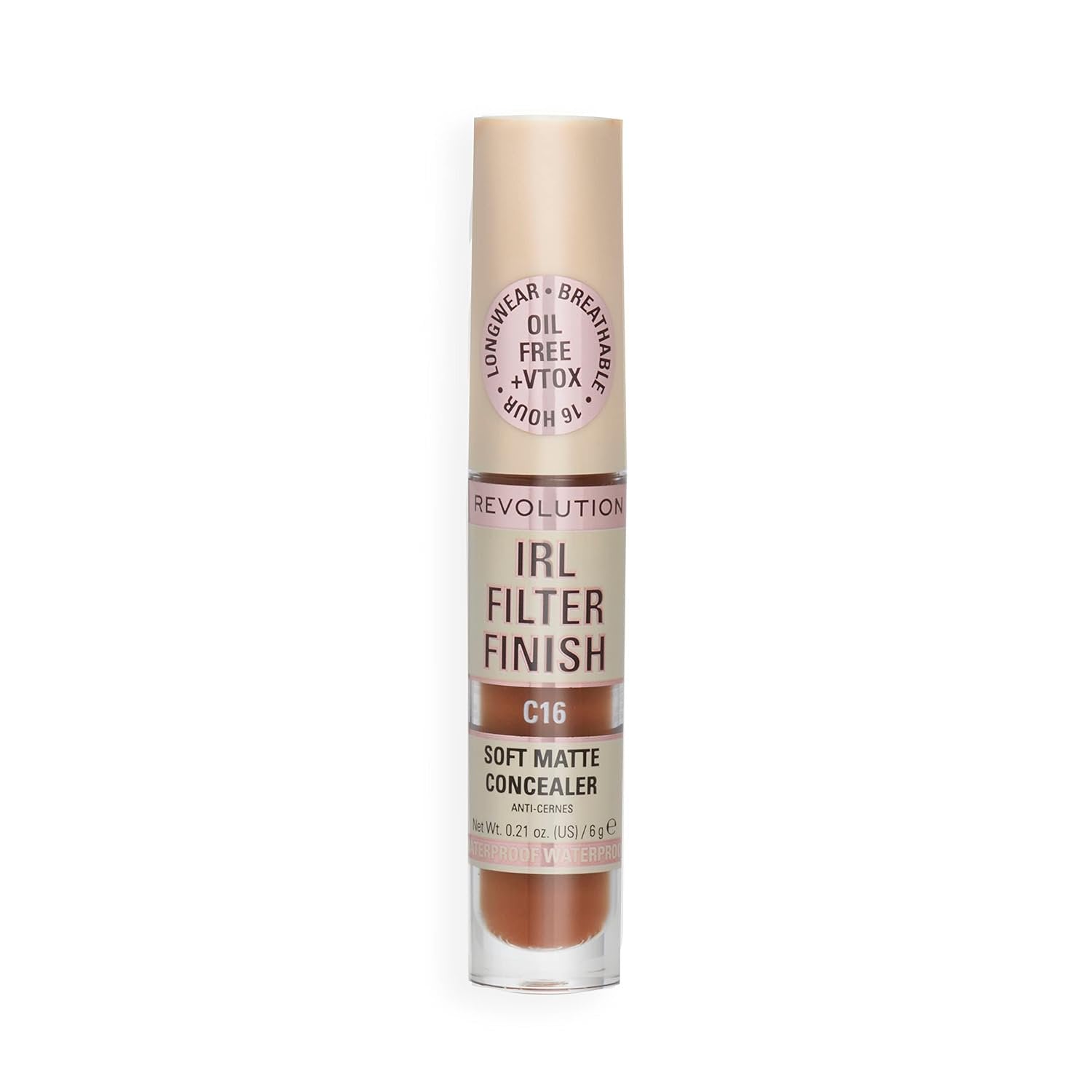 Revolution, IRL Filter Finish Concealer, Full Coverage, Oil-Free, Long-Lasting & Lightweight Formula, Infused with Hyaluronic Acid, Vegan & Cruelty-Free, C16, 0.21 oz