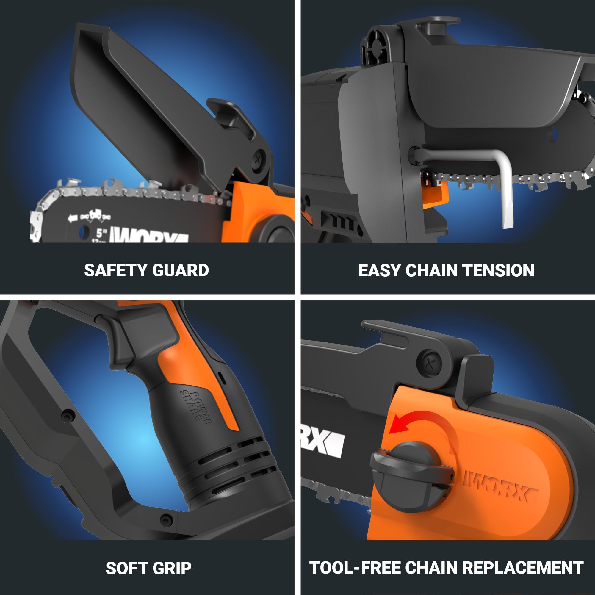 WORX WG324.9 20V Power Share 5” Cordless Pruning Saw, Bare Tool Only, Black and Orange