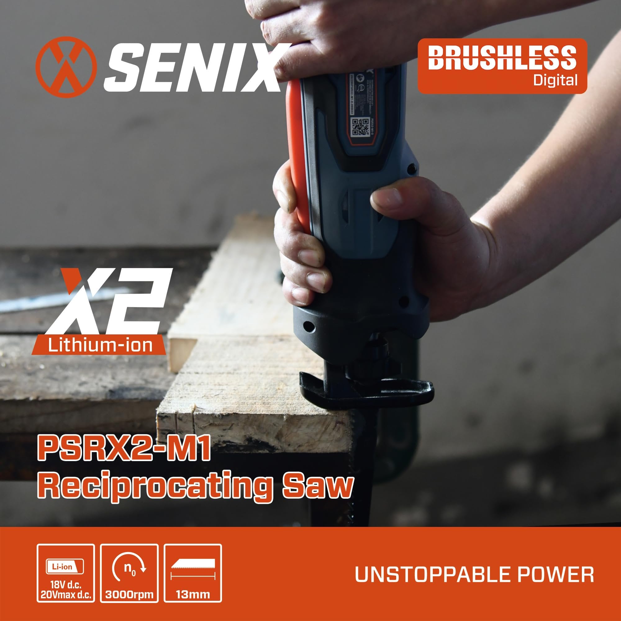 SENIX PSRX2-M1-0 X2 20 Volt Max* 1/2-Inch Compact Reciprocating Saw, Variable Speed, 2800 SPM Max, Tool-Less Blade Clamp, 3-Mode LED Light, Tool Only, Battery Not Included