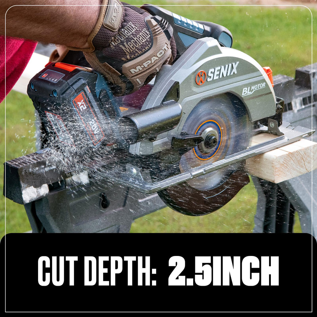 SENIX 20V Max 7-1/4" Circular Saw for Wood Cutting | Cordless Circular Saw with 4.0Ah Battery & Charger | 4200RPM Brushless Motor, LED Light, 55° Bevel | Storage Bag Included (PSCX2-M3)