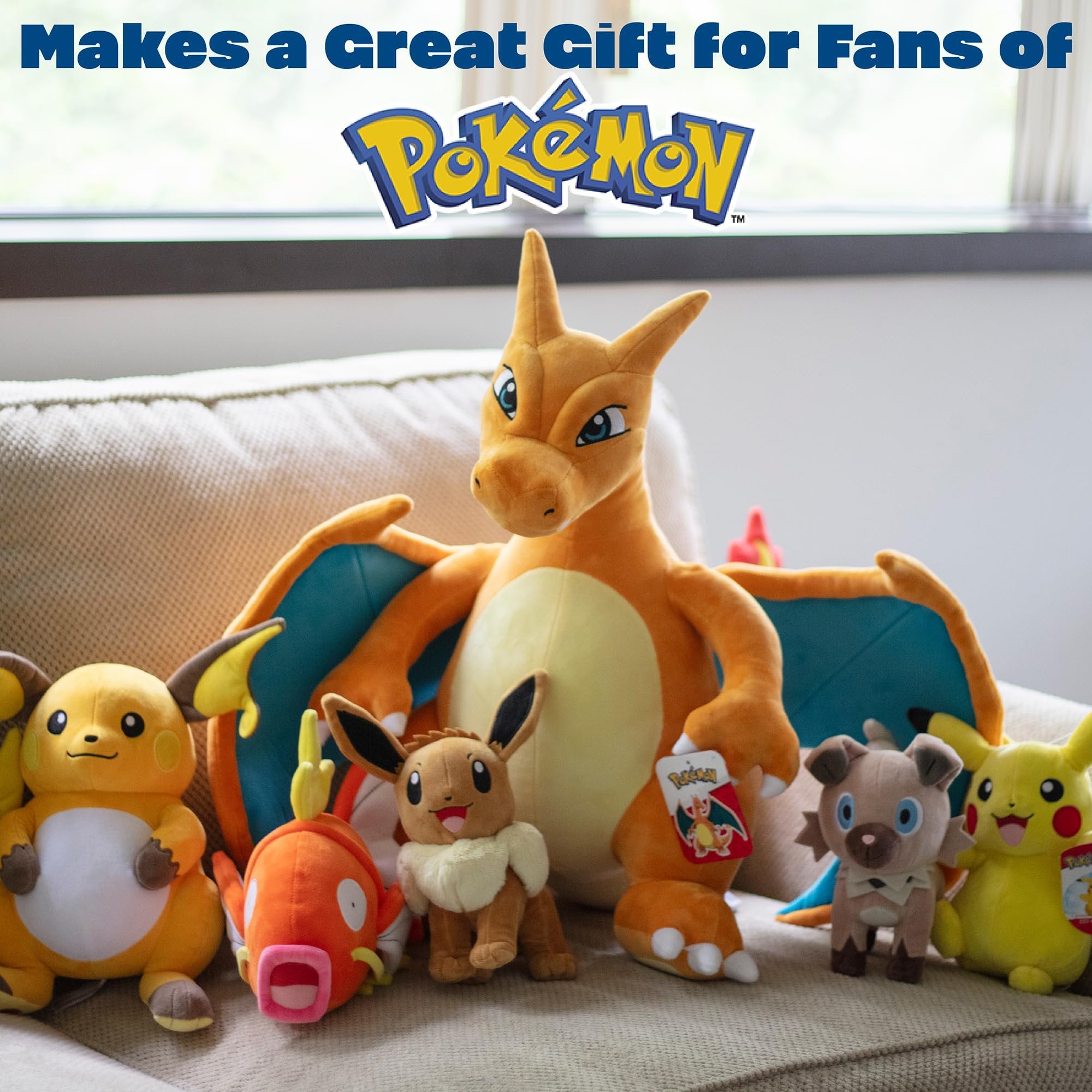 Pokemon 24" Jumbo Charizard Large Plush - Officially Licensed - Charmander Giant Evolution Figure - Authentic Pillow Stuffed Animal Toy Gift for Kids, Boys, Girls - 2+