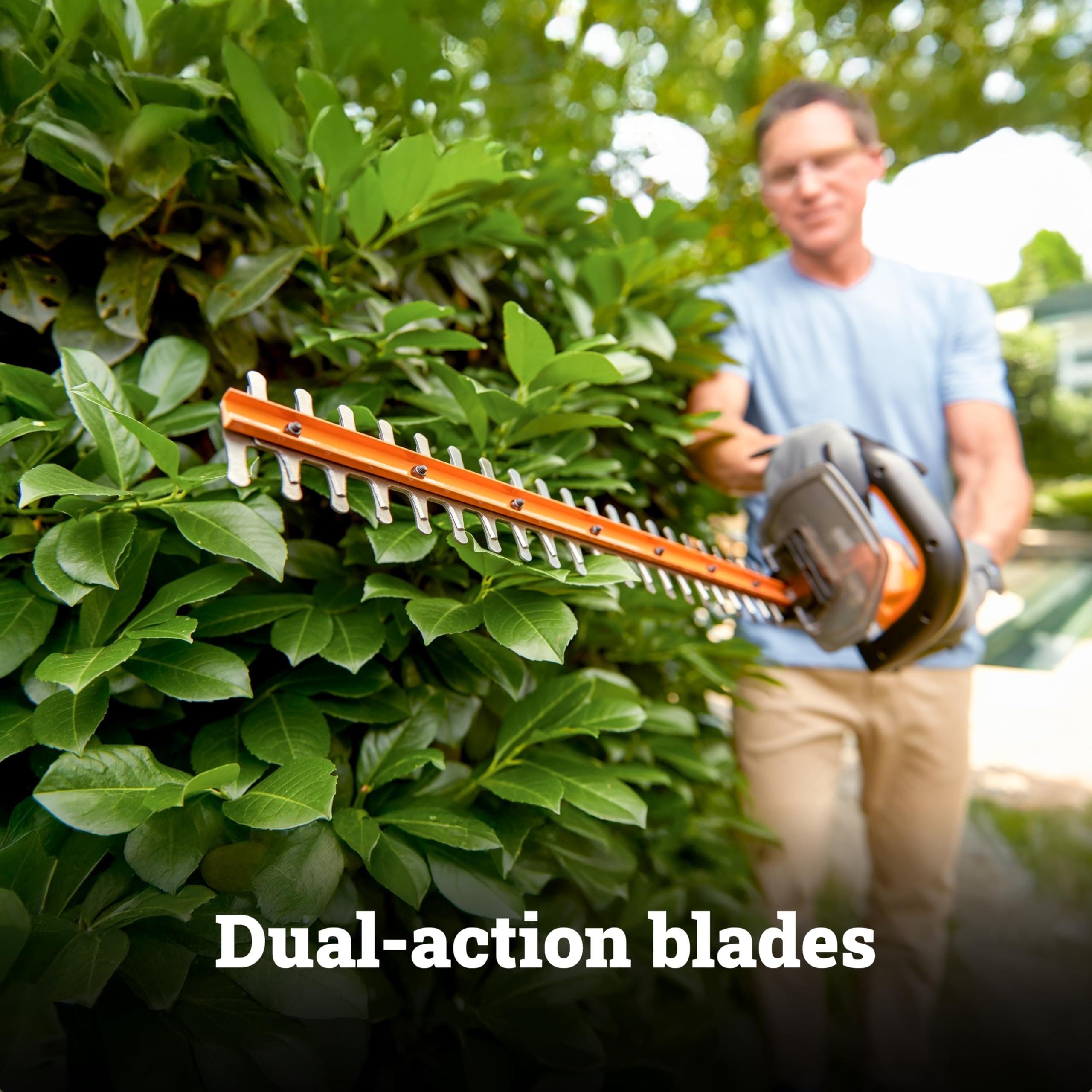 WORX 22" Cordless Hedge Trimmer, Electric Hedge Trimmer with Dual-Action Blades, Lightweight Bush Trimmer with 4.4 LBS, Battery & Charger Not Included, WG261.9