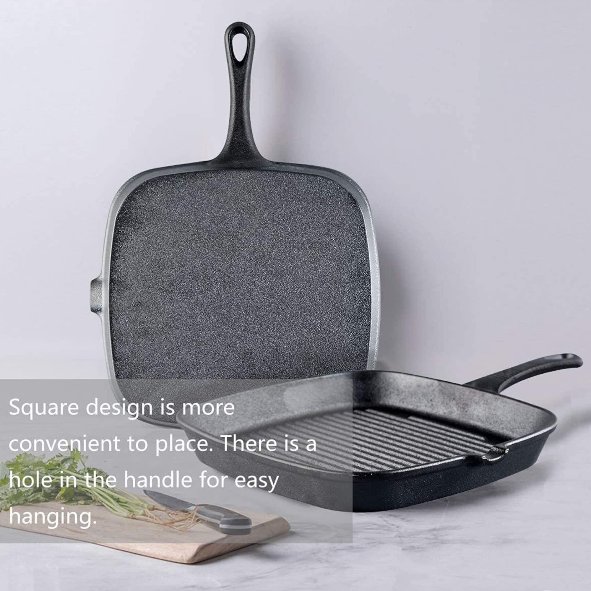 B.C. Fine Food B.C. FIND FOOD Cast Iron Grill Pan Non Stick 9 inch Diameter Suare Skillet iron Frying Pan and Pots For Grilling Bacon Steak Meats Best Gift For Her Christmas Gifts