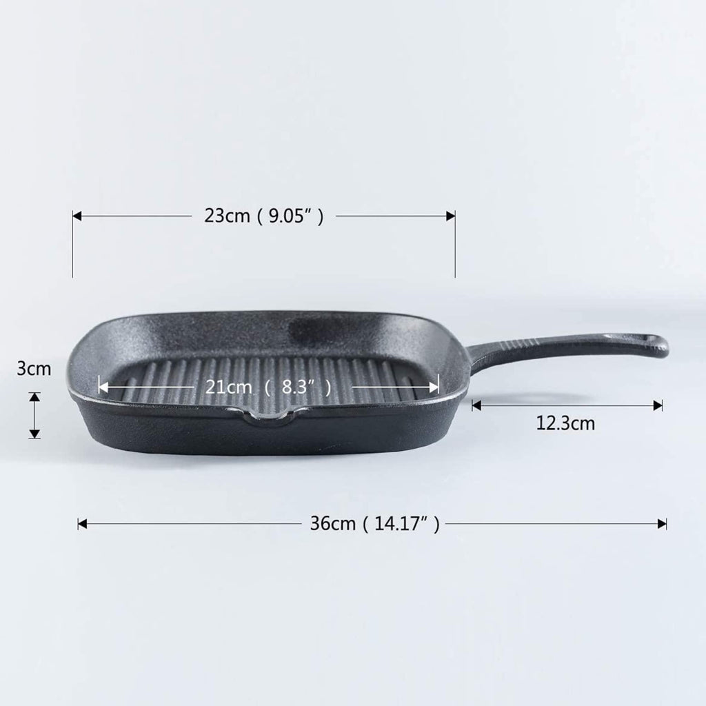 B.C. Fine Food B.C. FIND FOOD Cast Iron Grill Pan Non Stick 9 inch Diameter Suare Skillet iron Frying Pan and Pots For Grilling Bacon Steak Meats Best Gift For Her Christmas Gifts