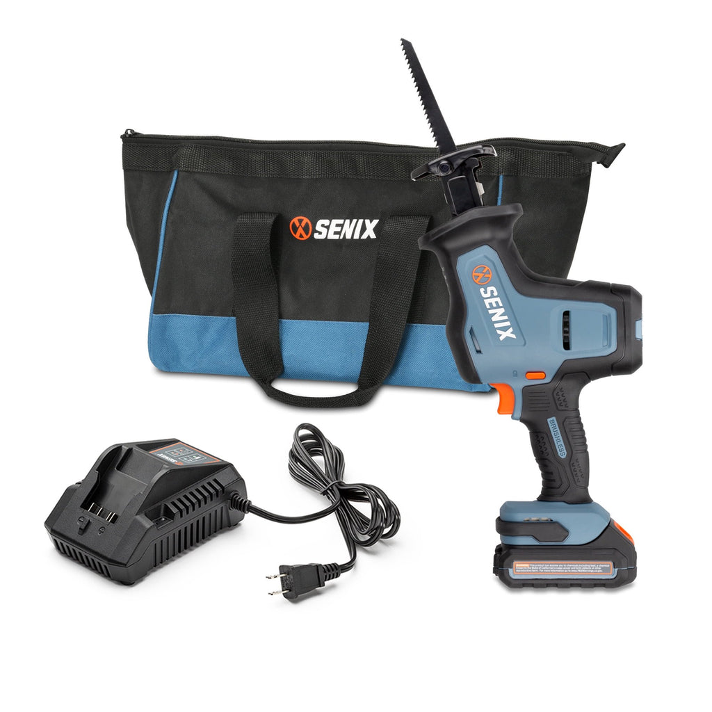 SENIX X2 20 Volt Max* 7/8-Inch Compact Reciprocating Saw Power Tool Set, Variable Speed, 3000 SPM Max, Tool-Less Blade Clamp, 3-Mode LED Light, 2.5 Ah Battery and Charger Included (PSRX2-M2)