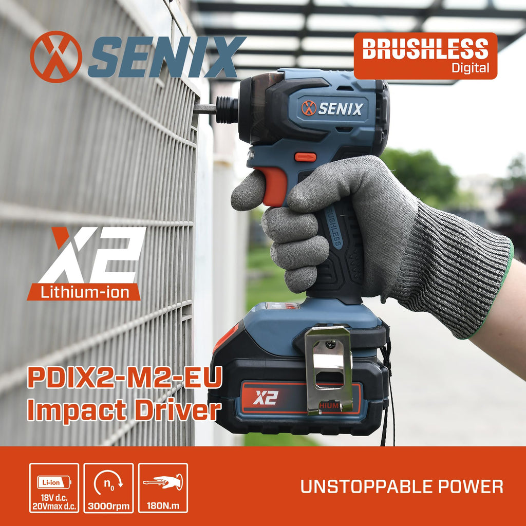 SENIX PDIX2-M2-0 20 Volt Max* X2 1/4-Inch Cordless Impact Driver, 4-Speed Battery Screwdriver with Brushless Motor and LED Light, 130 Foot-Pounds of Max Torque, Tool Only, Battery Not Included