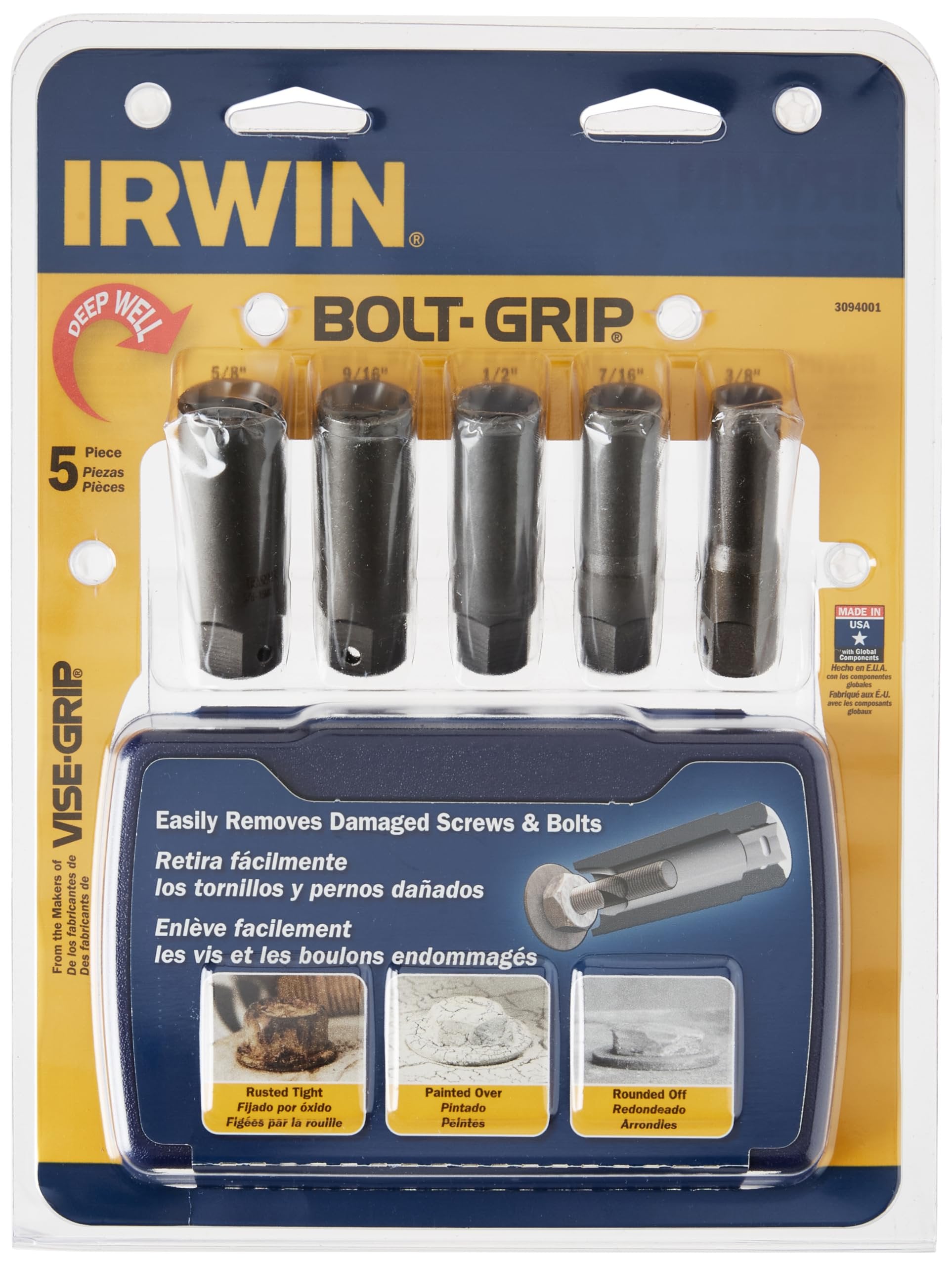 IRWIN Bolt Extractor Set for Deep Well Bolts, 5-Piece (3094001)
