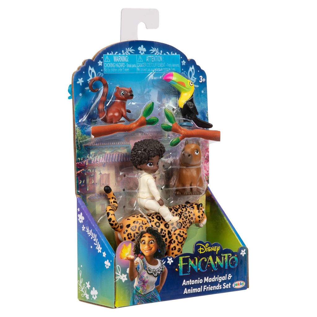 Disney Encanto – JK225581 – Antonio + Animals Figurine Set – Antonio Madrigal & 1 Jaguar, 1 Toucan, 1 Capybara and 1 Coati