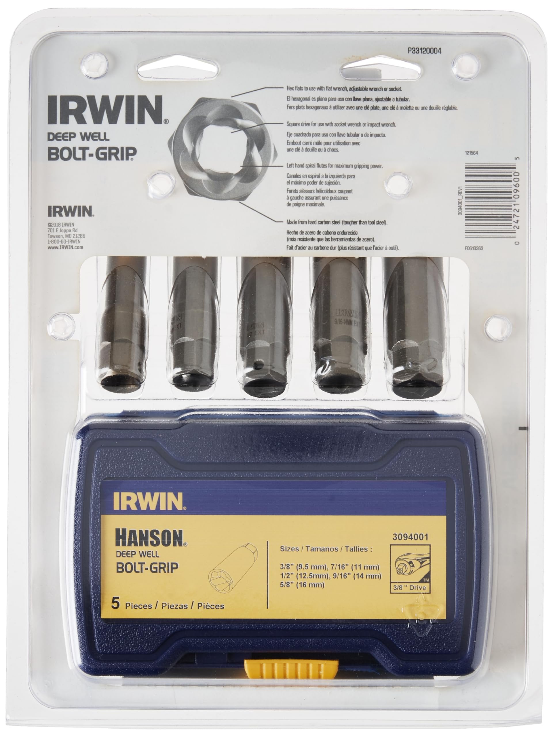 IRWIN Bolt Extractor Set for Deep Well Bolts, 5-Piece (3094001)