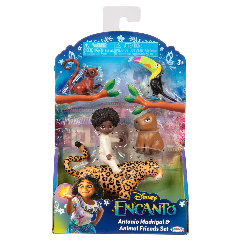 Disney Encanto – JK225581 – Antonio + Animals Figurine Set – Antonio Madrigal & 1 Jaguar, 1 Toucan, 1 Capybara and 1 Coati