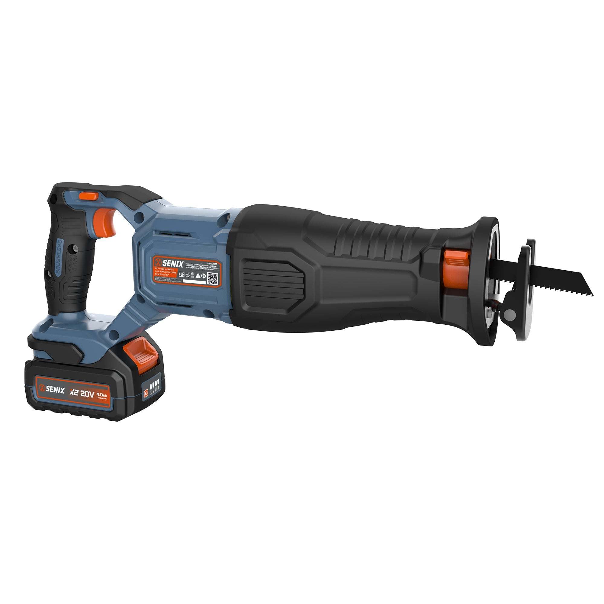 SENIX X2 20V Max* Cordless Reciprocating Saw, Brushless (4.0 Ah Battery & Charger Included) (PSRX2-M3)